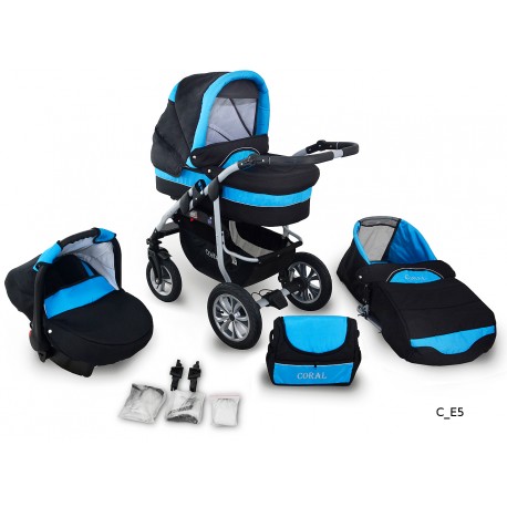 Coral wózek dziecięcy wielofunkcyjny Krasnal 3w1 czarno niebieski