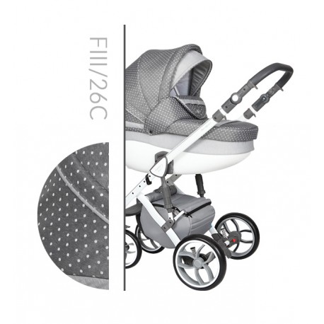 Wózek dziecięcy Faster 3 Style Baby Merc wielofunkcyjny szary w groszki na białej ramie 3w1