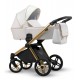 Biały na złotej ramie wózek dziecięcy wielofunkcyjny Emotion XT w wersji eco Lonex zestaw 3w1