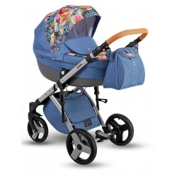 NOWOŚĆ! Niebieski w kwiaty wózek dziecięcy wielofunkcyjny Comfort CARELLO Lonex 3w1