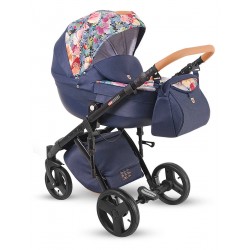 NOWOŚĆ! Granatowy w kwiaty wózek dziecięcy wielofunkcyjny Comfort CARELLO Lonex 3w1