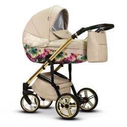 Stylowy wózek dziecięcy  ze złota ramą motyw kwiatowy wózek dla dziewczynki Molokai Duo Wiejar wielofunkcyjny 3w1
