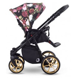 najlepszy wózek spacerowy dla dziewczynki lekki składany Lonex Sport czarny wzór róże kwiaty w teren