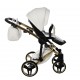 Wózek JUNAMA EXCLUSIVE dziecięcy wielofunkcyjny 2w1 biały wózek na złotym stelażu stylowy  premium eko skóra stroller white
