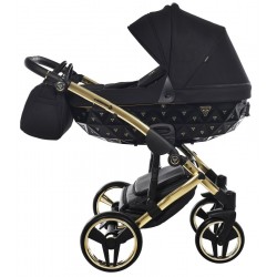 Wózek JUNAMA EXCLUSIVE dziecięcy wielofunkcyjny 4w1 czarny złoty wyjątkowy wózek premium