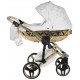 Wózek  JUNAMA  Diamond Heart 2w1 dziecięcy wielofunkcyjny biały wózek na złotym stelażu stylowy  premium eko skóra stroller whit