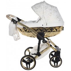 Wózek JUNAMA Diamond HEART 3w1 dziecięcy wielofunkcyjny 3w1 biały wózek na złotym stelażu stroller white kinderwagen junama