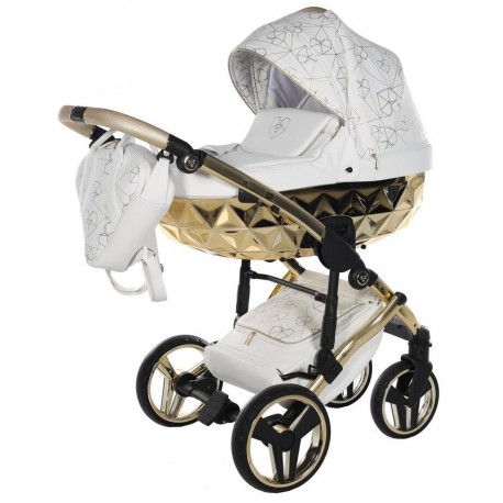  JUNAMA Heart 2w1 ❤️ diamond wózek dziecięcy wielofunkcyjny  biały wózek na złotym stelażu stylowy