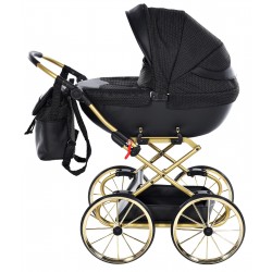 ❤️ Junama Dolce Mini czarny wózek dla lalki do zabawy głęboki gondola złoty TAKO wózki lalkowe kolor 10