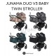 ❤️ Junama Duo v3  wózek bliźniaczy gondolą i spacerówka 2w1 beżowy 