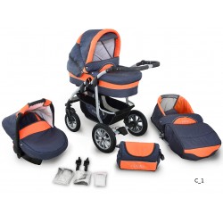 Coral wózek dziecięcy wielofunkcyjny Krasnal 3w1 pomarańczowo granatowy 