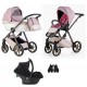 Wózek 3w1 dla dziewczynki Natoni Vespa Blossom Bubblegum Różowe Kwiaty 