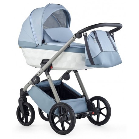 Wózek 3w1 dla chłopca  Natoni Abis Błękit z białym,  light blue pram