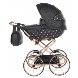 Czarny Wózek dla Lalek TAKO Imperial Mini Classic od Junama, Stylu Retro. Black Baby doll pram 