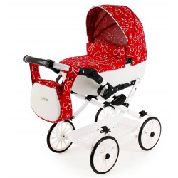 Adbor wózka dla lalek Viki - 02 czerwono biały -  doll pram red 