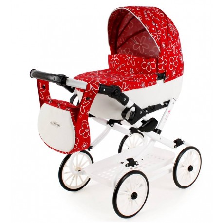Adbor wózka dla lalek Viki - 02 czerwono biały -  doll pram red 