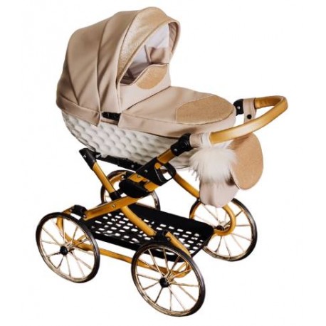 Wózek dla lalek Adbor Lulu z gondolą i dużymi kołami (retro doll pram) 