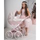 Wózek dla lalek duże retro koła JUNAMA Dolce Mini pudrowy różowy - pink doll pram 