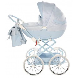 Wózek dla lalek głęboki - JUNAMA Dolce Mini 02- błękitny niebieski - blue toy pram 