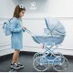 Wózek dla lalek głęboki - JUNAMA Dolce Mini 02- błękitny niebieski - blue toy pram 