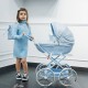 Wózek dla lalek głęboki - JUNAMA Dolce Mini 02- błękitny niebieski - blue toy pram 