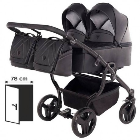 Wózek bliźniaczy 3w1 Junama Duo V3 Eco 03 Czarny – Twin Pram with Car Seats