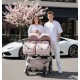 Wózek bliźniaczy podwójny 2w1 - Junama Duo V3 Eco 04 róż– pink double pram for twins