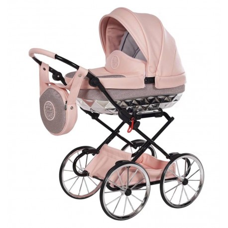 Wózek dla lalek Junama Hand Craft Mini Glitter 01 jasny róż - pink dolls pram 