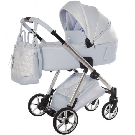 Wózek JUNAMA ELLEGANTE LAME  2w1 Błękitny Wózek Wielofunkcyjny Junama Lamé 2in1 silver prams