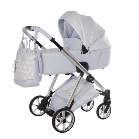 JUNAMA ELLEGANTE LAME  03 Light Blue 4w1 Błękitny Wózek Wielofunkcyjny Junama Lamé 4in1 silver prams