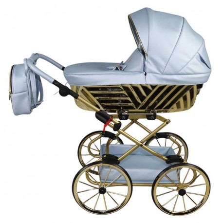 Galeria wózka dla lalek Royal 04 Błękitny – gondola, złote detale