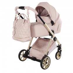 Różowy Wózek Dla Dziewczynki Junama Ellegante Art Deco 01 Pink Prams Złoty Stelaż