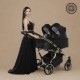 Junama Duo V3  – podwójny wózek bliźniaczy 3w1 Black & Gold Eco 