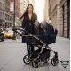 Junama Duo V3  – podwójny wózek bliźniaczy 3w1 Black & Gold Eco 