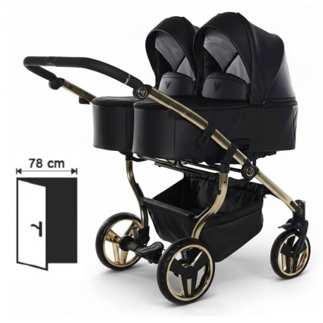 Junama Duo V3  – podwójny wózek bliźniaczy 3w1 Black & Gold Eco 
