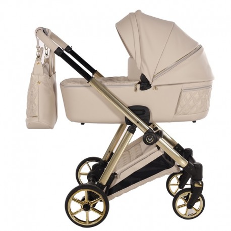 Beżowy Wózek Dziecięcy 4w1 Junama Art Deco 02 Beige Złoty Stelaż