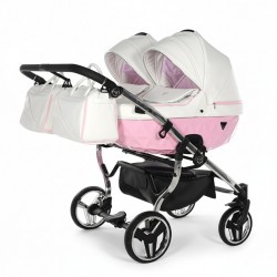 Wózek bliźniaczy podwójny 2w1 - Junama Candy Duo V2 01 Róż – pink double pram for twins
