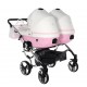 Wózek bliźniaczy podwójny 3w1 - Junama Candy Duo V2 01 Róż – pink double pram for twins