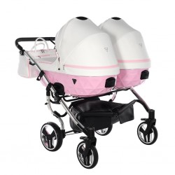 Wózek bliźniaczy podwójny 3w1 - Junama Candy Duo V2 01 Róż – pink double pram for twins
