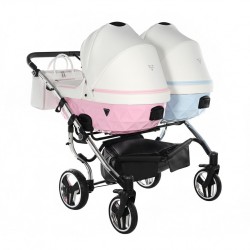 Różowo Niebieski Wózek Bliźniaczy Dla Chłopca I Dziewczynki 3w1 Junama Candy Duo V2 Pink Blue