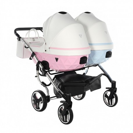 Różowo Niebieski Wózek Bliźniaczy Dla Chłopca I Dziewczynki 3w1 Junama Candy Duo V2 Pink Blue