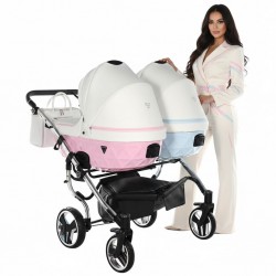 Różowo Niebieski Wózek Bliźniaczy Dla Chłopca I Dziewczynki 4w1 Junama Candy Duo V2 Pink Blue