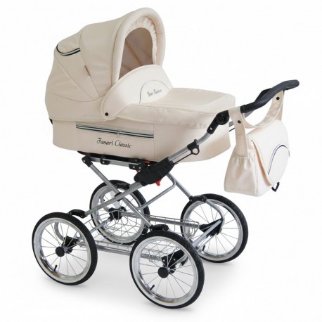Kremowy wózek wielofunkcyjny retro 3w1 Baby Fashion Fanari Classic SLC-2 Gondola, Spacerówka i Fotelik Cosmo