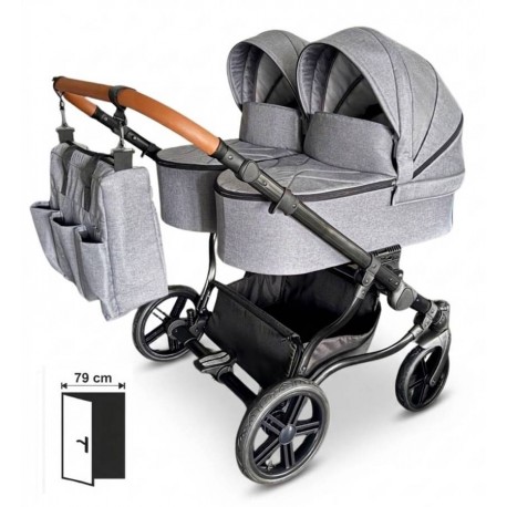 Adbor Duo Lux Silver Grey 4w1 – szary wózek dla bliźniąt
