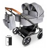 Adbor Duo Lux Wózek Bliźniaczy 4w1 Silver Grey