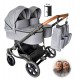 Adbor Duo Lux Silver Grey 4w1 – szary wózek dla bliźniąt