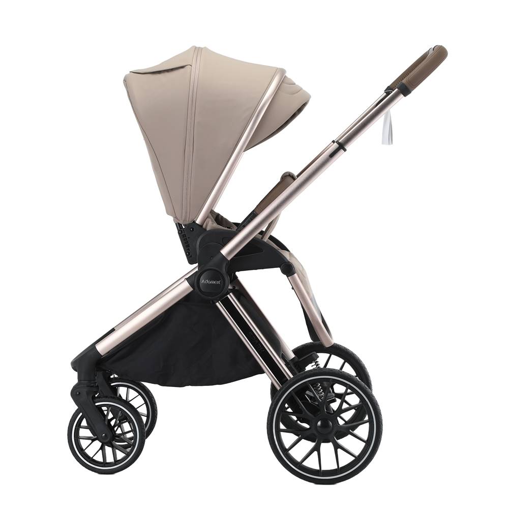 Siedzisko spacerowe Adamex Spark Champagne Latte zamontowane na stelażu – widok boczny