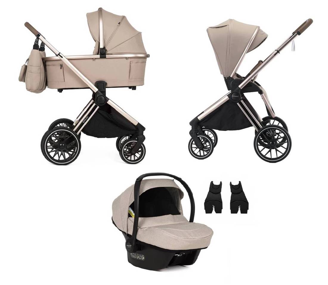 Wózek dziecięcy Adamex Spark 3w1 Champagne Latte – gondola, spacerówka, fotelik Avionaut Cosmo i adaptery