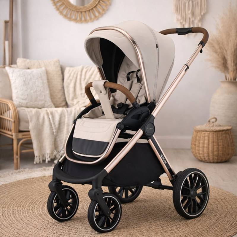 Spacerówka wózka dziecięcego Adamex Spark Champagne 2w1 w beżowym kolorze – aranżacja w pokoju w stylu boho
