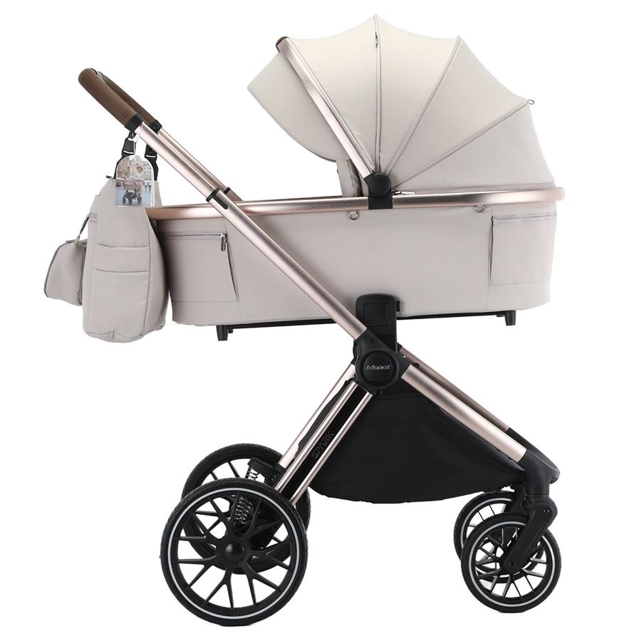 Gondola wózka Adamex Spark Champagne z przedłużanym daszkiem chroniącym przed słońcem i wiatrem